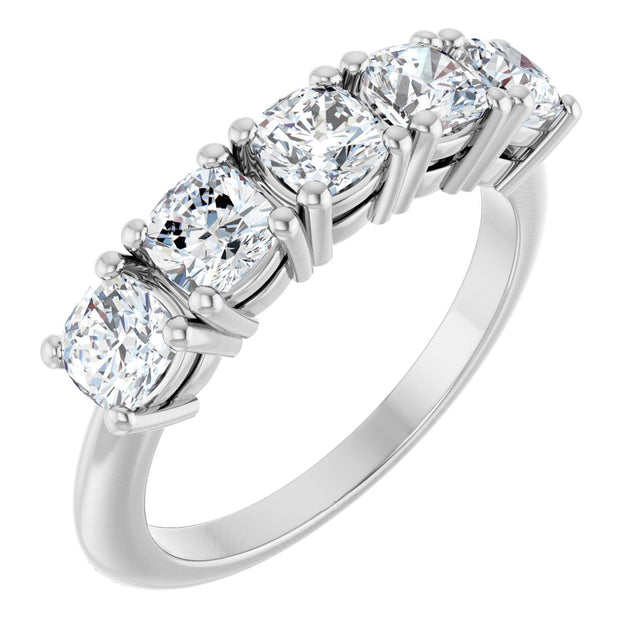 14K Gold Cushion Natural Diamond Five-Stone Anniversary Band - 3/4-1 5/8 CTW - White Gold