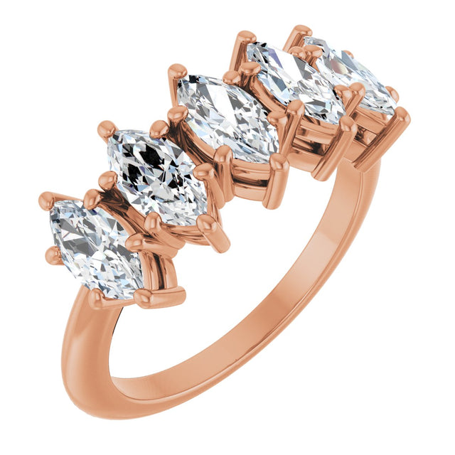 14K Gold Marquise Lab-Grown Diamond Five-Stone Anniversary Band - 7x3.5mm Stones - Rose Gold