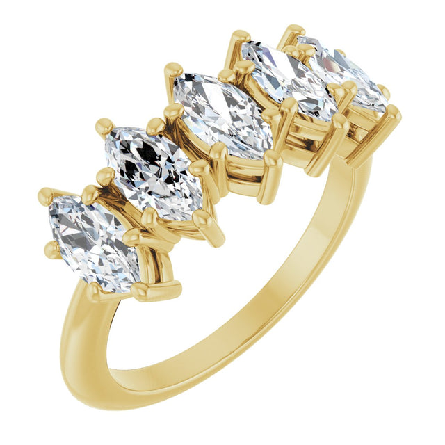 14K Gold Marquise Lab-Grown Diamond Five-Stone Anniversary Band - 7x3.5mm Stones - Yellow Gold