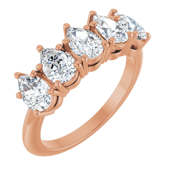 14K Gold Pear Lab-Grown Diamond Five-Stone Anniversary Band - 6x4mm Stones - Rose Gold