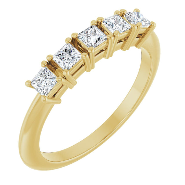 14K Gold Square Natural Diamond Five-Stone Anniversary Band - 1/4-5/8 CTW - Yellow Gold