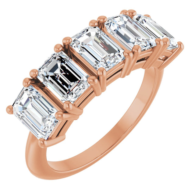 14K Gold Emerald Natural Diamond Five-Stone Anniversary Band - 1 7/8-2 1/2 CTW - Rose Gold