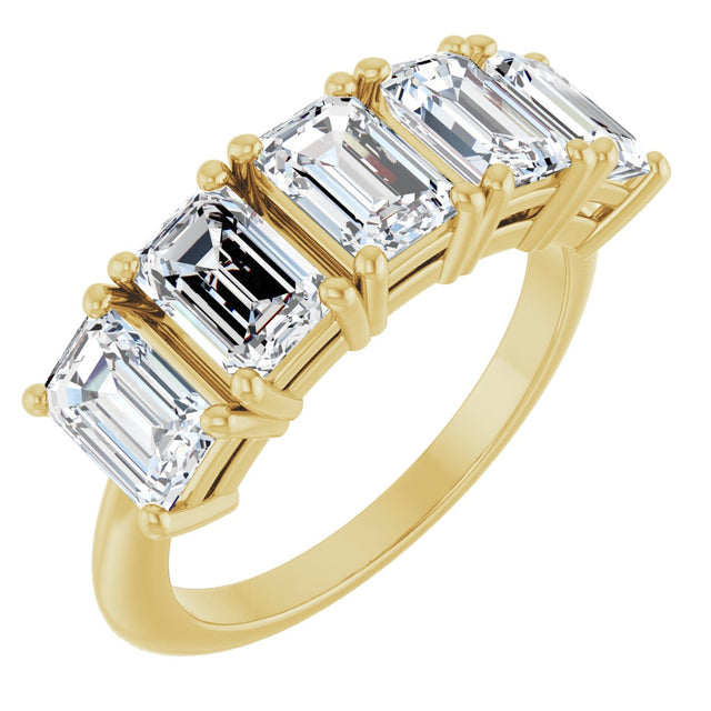 14K Gold Emerald Lab-Grown Diamond Five-Stone Anniversary Band - 1 7/8-5 1/2 CTW - Yellow Gold