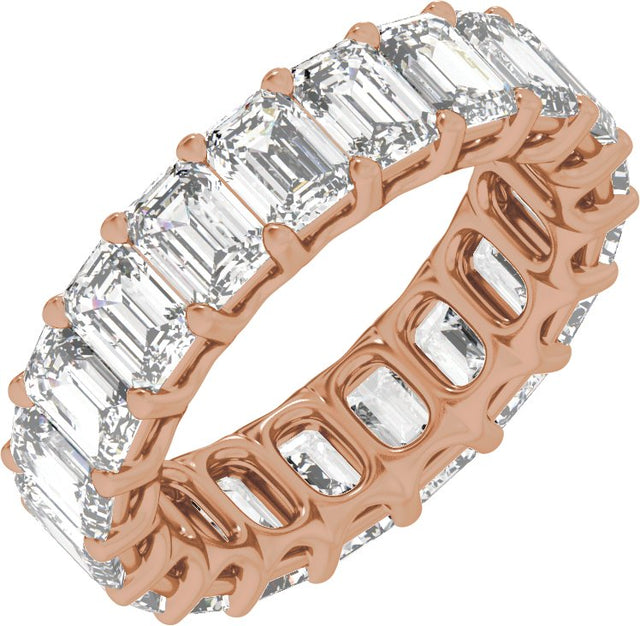 14K Gold Emerald Natural Diamond Low Profile Eternity Band - 4.4x3.1mm Stones - Rose Gold