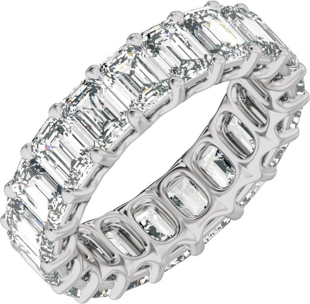 14K Gold Emerald Natural Diamond Low Profile Eternity Band - 4.4x3.1mm Stones - White Gold