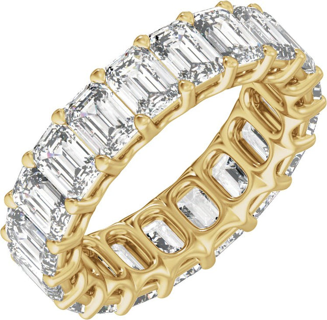 14K Gold Emerald Natural Diamond Low Profile Eternity Band - 4.4x3.1mm Stones - Yellow Gold