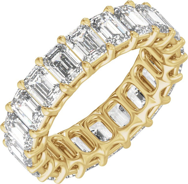14K Gold Emerald Natural Diamond Low Profile Eternity Band - 4.4x3.1mm Stones - Yellow Gold