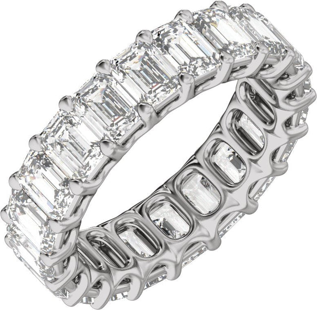Platinum Emerald Natural Diamond Low Profile Eternity Band - 4.4x3.1mm Stones