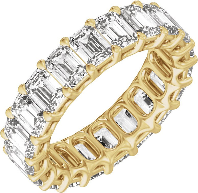 14K Gold Emerald Lab-Grown Diamond Low Profile Eternity Band - 4.4x3.1mm Stones - Yellow Gold