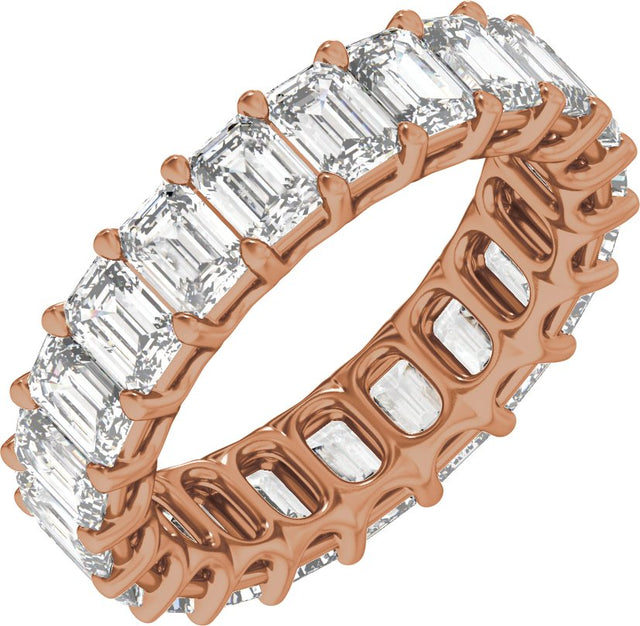 14K Gold Emerald Natural Diamond Low Profile Eternity Band - 4.4x3.1mm Stones - Rose Gold