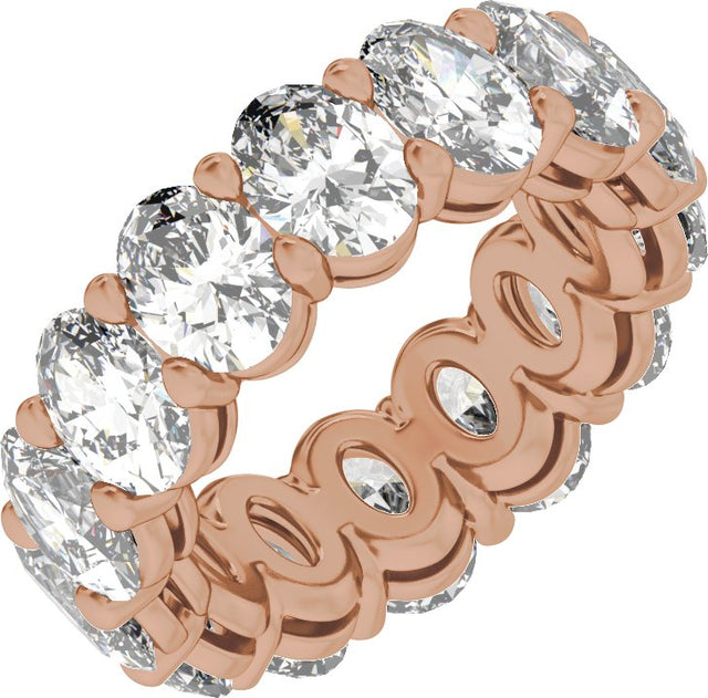 14K Gold Oval Natural Diamond Low Profile Eternity Band - 5.2x3.9mm Stones - Rose Gold