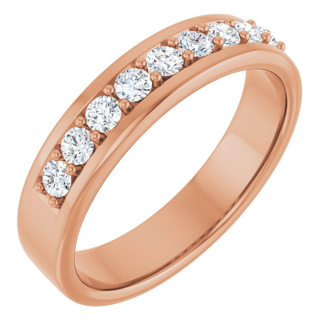 14K Gold Round Natural Diamond Accented Flat Band - 1/2 CTW - Rose Gold