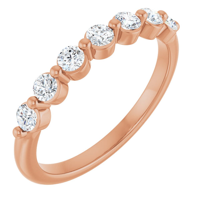 14K Gold Round Natural Diamond Seven-Stone Anniversary Band - 1/5-5/8 CTW - Rose Gold