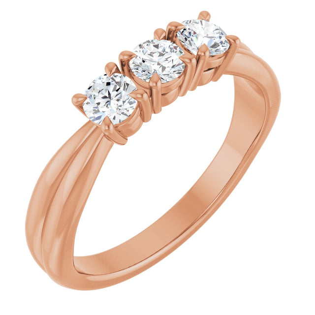 14K Gold Round Natural Diamond Three-Stone Anniversary Band - 1/4-1/2 CTW - Rose Gold