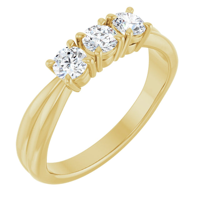 14K Gold Round Natural Diamond Three-Stone Anniversary Band - 1/4-1/2 CTW - Yellow Gold