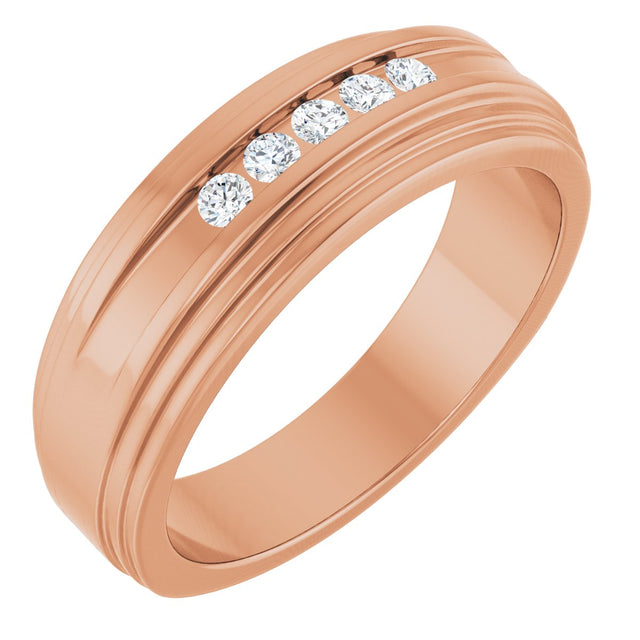 14K Gold Round Lab-Grown Diamond Double Stepped-Edge Channel-Set Flat Band - 1/6 CTW - Rose Gold