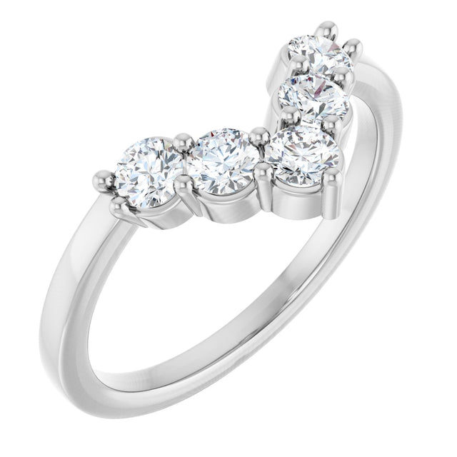 14K Gold Round Natural Diamond Accented Contour Band - 1/8-1/2 CTW - White Gold
