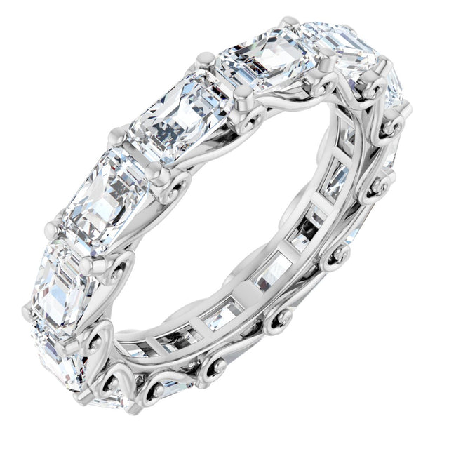 14K Gold Emerald Natural Diamond Sculptural Eternity Band - 5x3.5mm Stones - White Gold