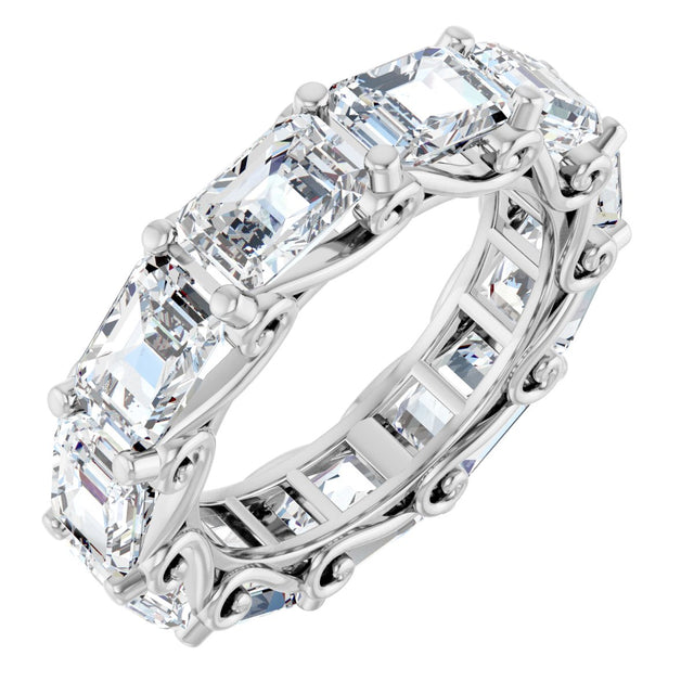 14K Gold Emerald Lab-Grown Diamond Sculptural Eternity Band - 5.8x4.2mm Stones - White Gold