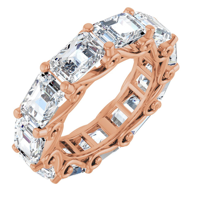 14K Gold Emerald Lab-Grown Diamond Sculptural Eternity Band - 5.8x4.2mm Stones - Rose Gold