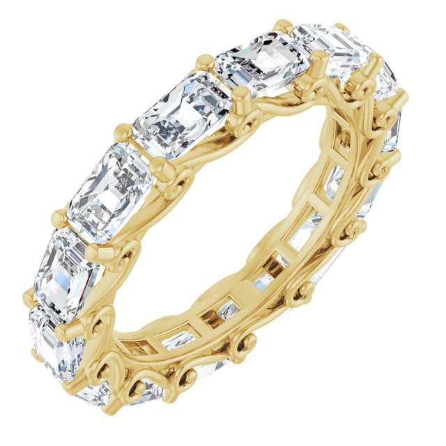 14K Gold Emerald Natural Diamond Sculptural Eternity Band - 5x3.5mm Stones - Yellow Gold