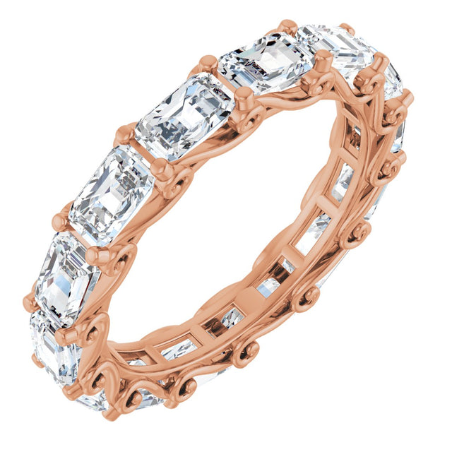 14K Gold Emerald Lab-Grown Diamond Sculptural Eternity Band - 5x3.5mm Stones - Rose Gold