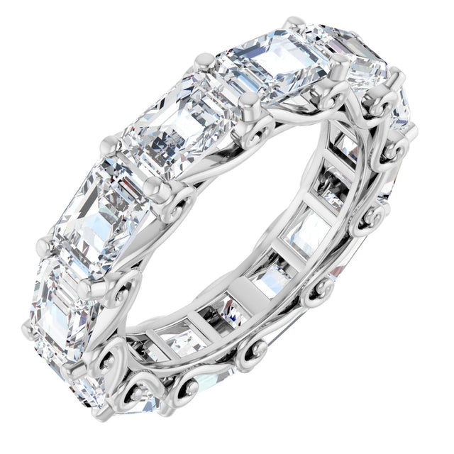 14K Gold Emerald Lab-Grown Diamond Sculptural Eternity Band - 5.8x4.2mm Stones - White Gold