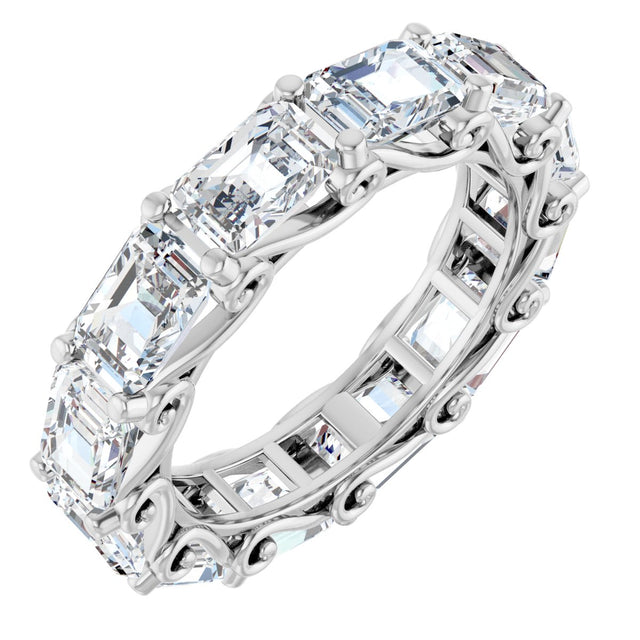 14K Gold Emerald Natural Diamond Sculptural Eternity Band - 5.8x4.2mm Stones - White Gold