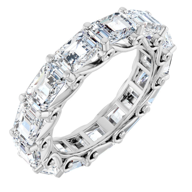 Platinum Emerald Natural Diamond Sculptural Eternity Band - 5.8x4.2mm Stones