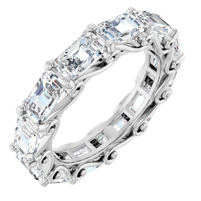 14K Gold Emerald Natural Diamond Sculptural Eternity Band - 5x3.5mm Stones - White Gold