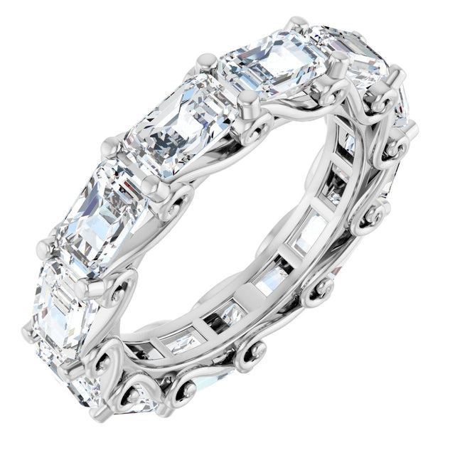 14K Gold Emerald Natural Diamond Sculptural Eternity Band - 5x3.5mm Stones - White Gold
