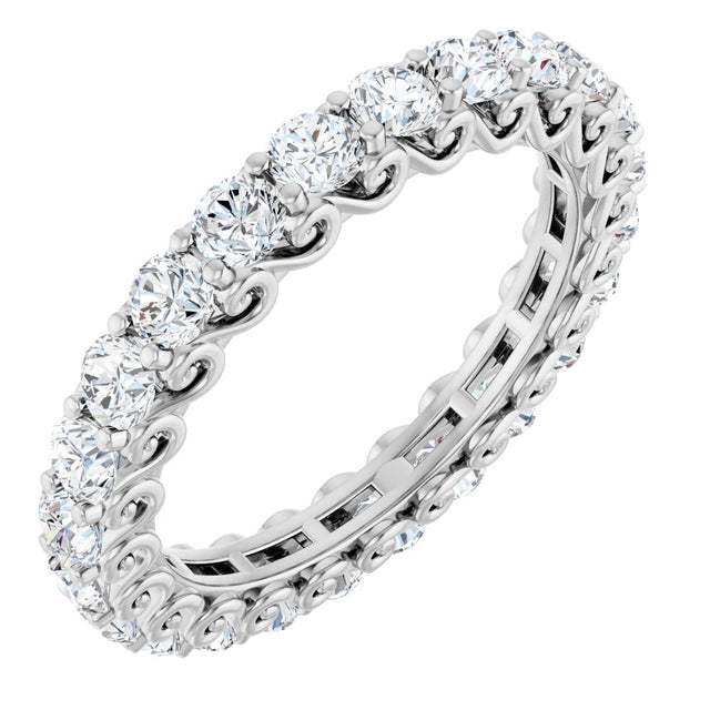 14K Gold Round Natural Diamond Sculptural Eternity Band - 2.5mm Stones - White Gold