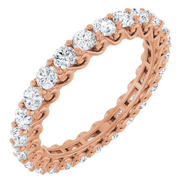 14K Gold Round Natural Diamond Sculptural Eternity Band - 2.5mm Stones - Rose Gold