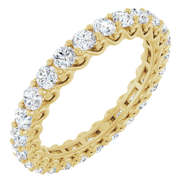 14K Gold Round Natural Diamond Sculptural Eternity Band - 2.5mm Stones - Yellow Gold