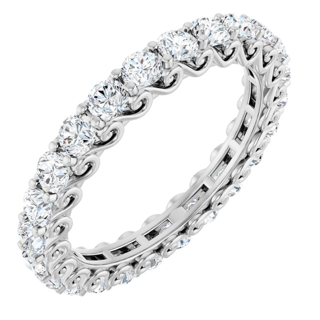 14K Gold Round Natural Diamond Sculptural Eternity Band - 2.5mm Stones - White Gold