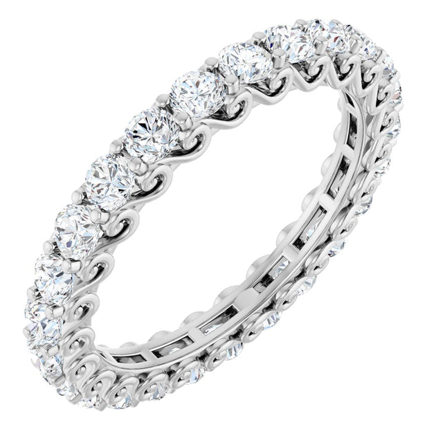 14K Gold Round Natural Diamond Sculptural Eternity Band - 2.5mm Stones - White Gold