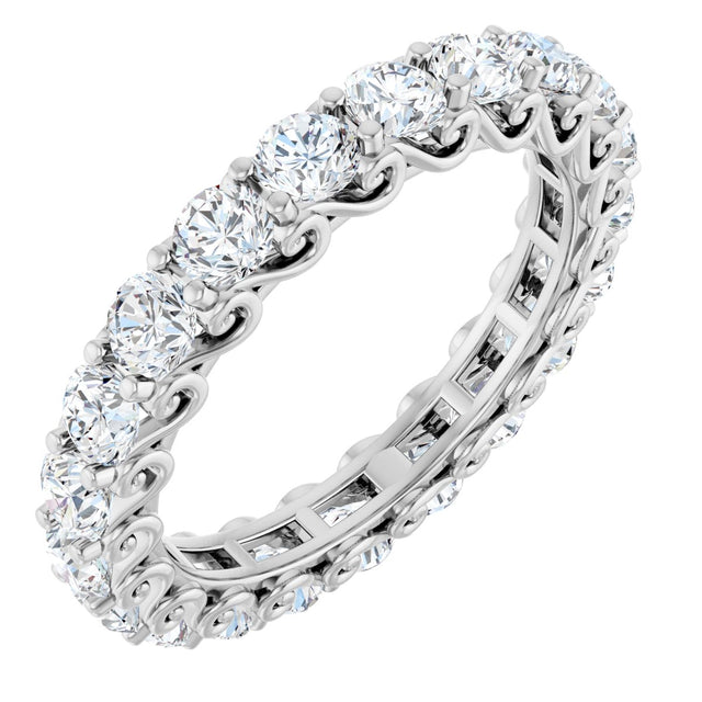 14K Gold Round Natural Diamond Sculptural Eternity Band - 3mm Stones - White Gold