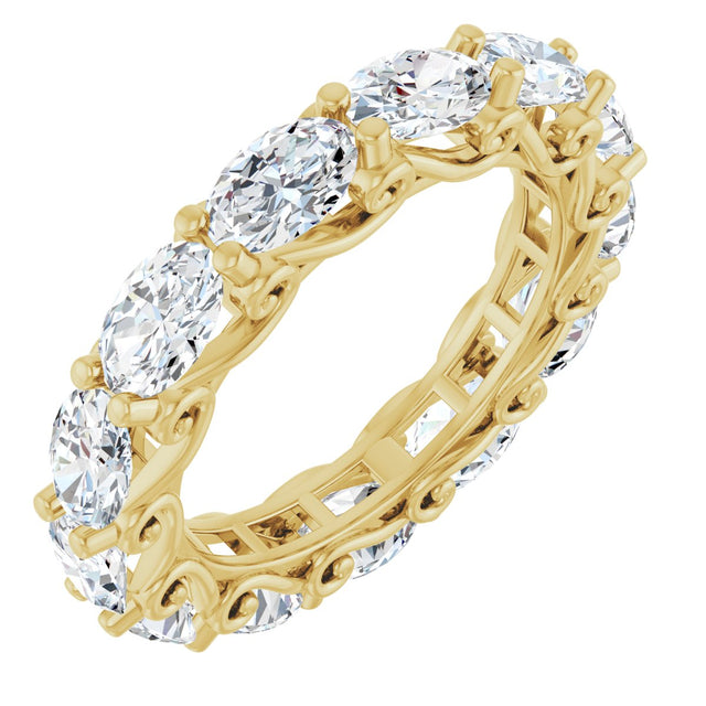 14K Gold Oval Lab-Grown Diamond Sculptural Eternity Band - 6x4mm Stones - Yellow Gold