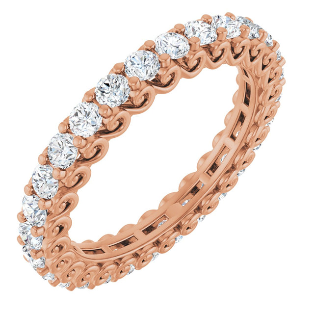 14K Gold Round Natural Diamond Sculptural Eternity Band - 2mm Stones - Rose Gold
