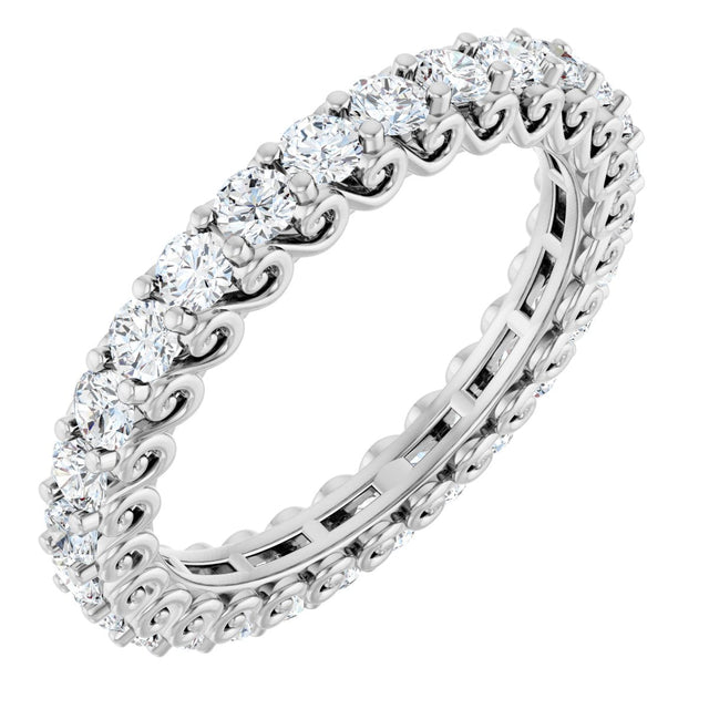 14K Gold Round Natural Diamond Sculptural Eternity Band - 2mm Stones - White Gold