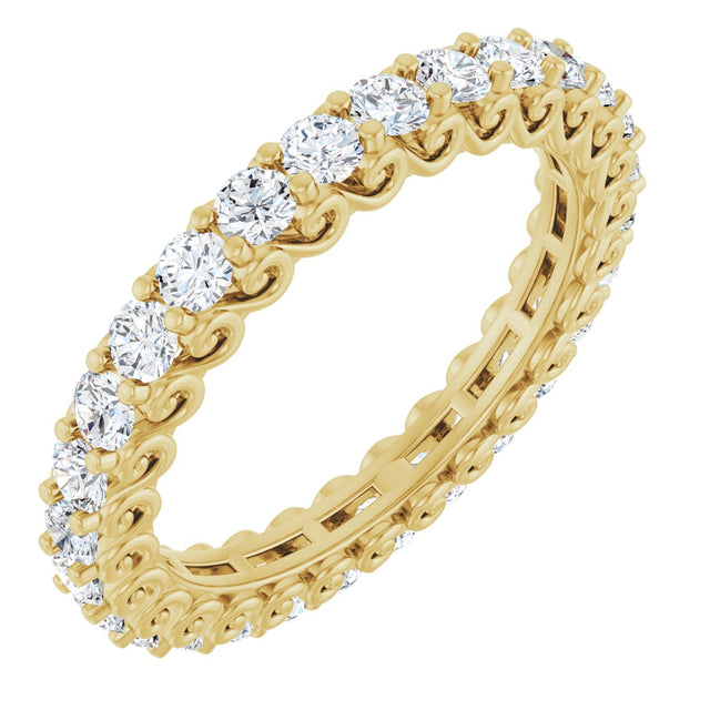 14K Gold Round Natural Diamond Sculptural Eternity Band - 2mm Stones - Yellow Gold