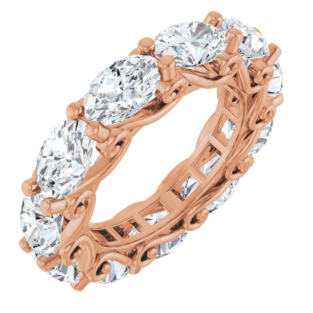 14K Gold Oval Natural Diamond Sculptural Eternity Band - 6x4mm Stones - Rose Gold