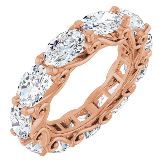 14K Gold Oval Natural Diamond Sculptural Eternity Band - 6x4mm Stones - Rose Gold