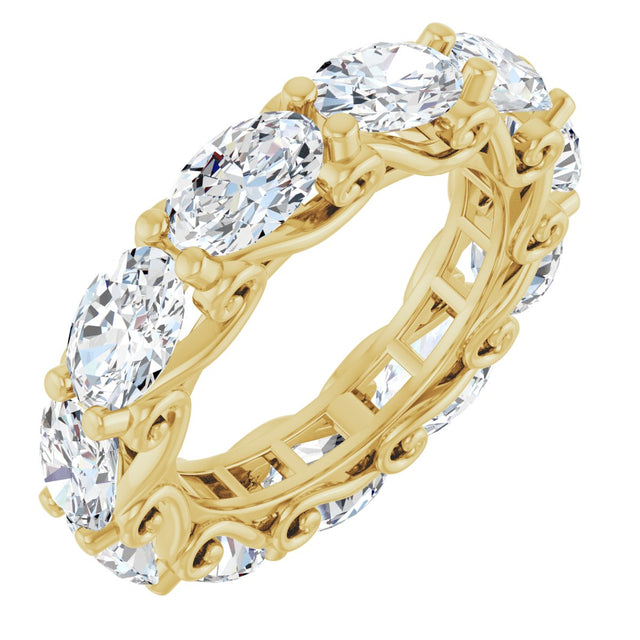 14K Gold Oval Lab-Grown Diamond Sculptural Eternity Band - 6x4mm Stones - Yellow Gold