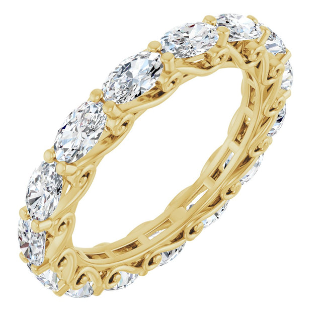 14K Gold Oval Natural Diamond Sculptural Eternity Band - 5x3mm Stones - Yellow Gold