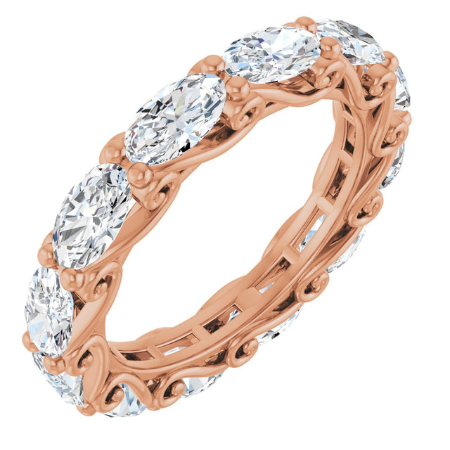 14K Gold Oval Natural Diamond Sculptural Eternity Band - 5x3mm Stones - Rose Gold