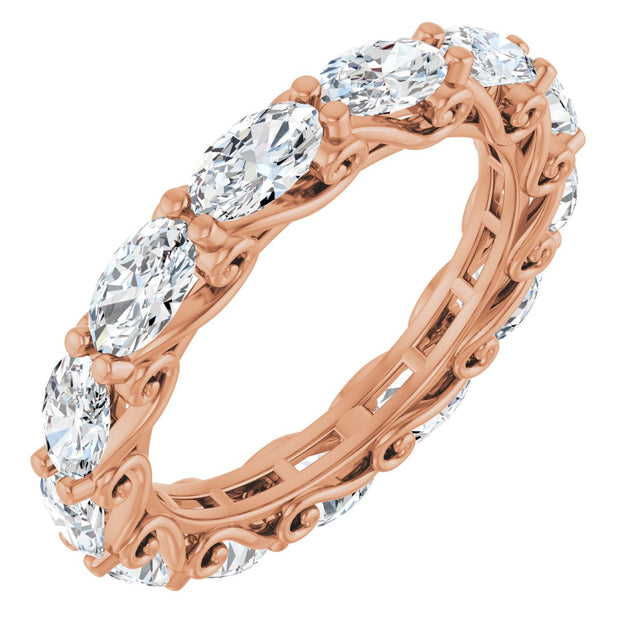14K Gold Oval Natural Diamond Sculptural Eternity Band - 5x3mm Stones - Rose Gold