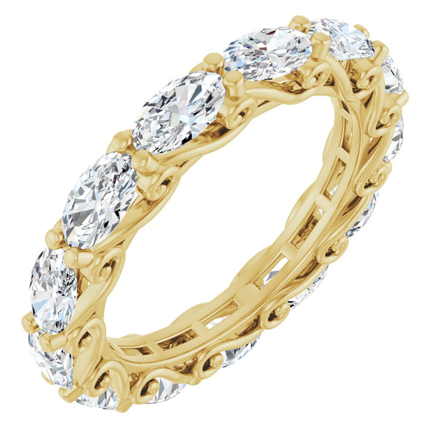 14K Gold Oval Lab-Grown Diamond Sculptural Eternity Band - 5x3mm Stones - Yellow Gold