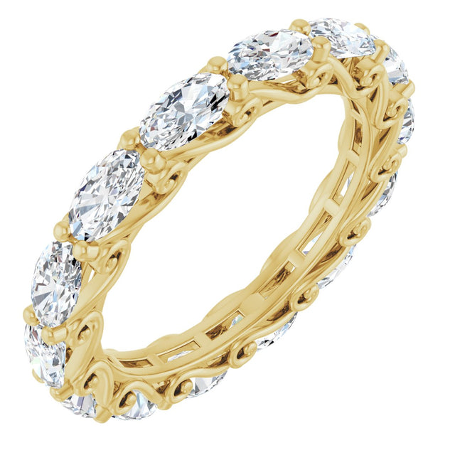 14K Gold Oval Natural Diamond Sculptural Eternity Band - 5x3mm Stones - Yellow Gold