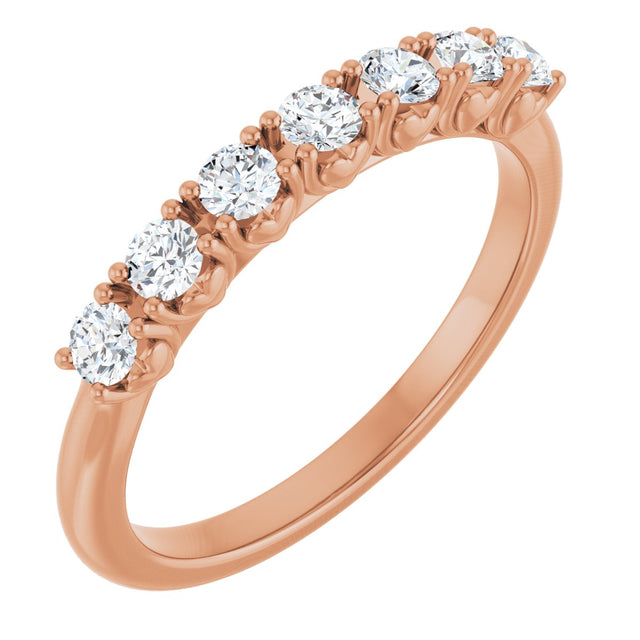 14K Gold Round Natural Diamond Seven-Stone Hidden Heart Anniversary Band - 1/5-5/8 CTW - Rose Gold